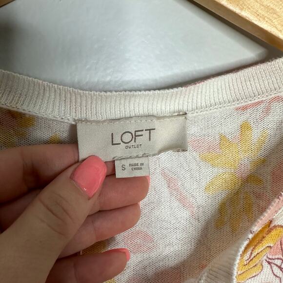 Loft Women's Pink + Yellow Floral Lightweight Button Front Cardigan Size S - Picture 2 of 6